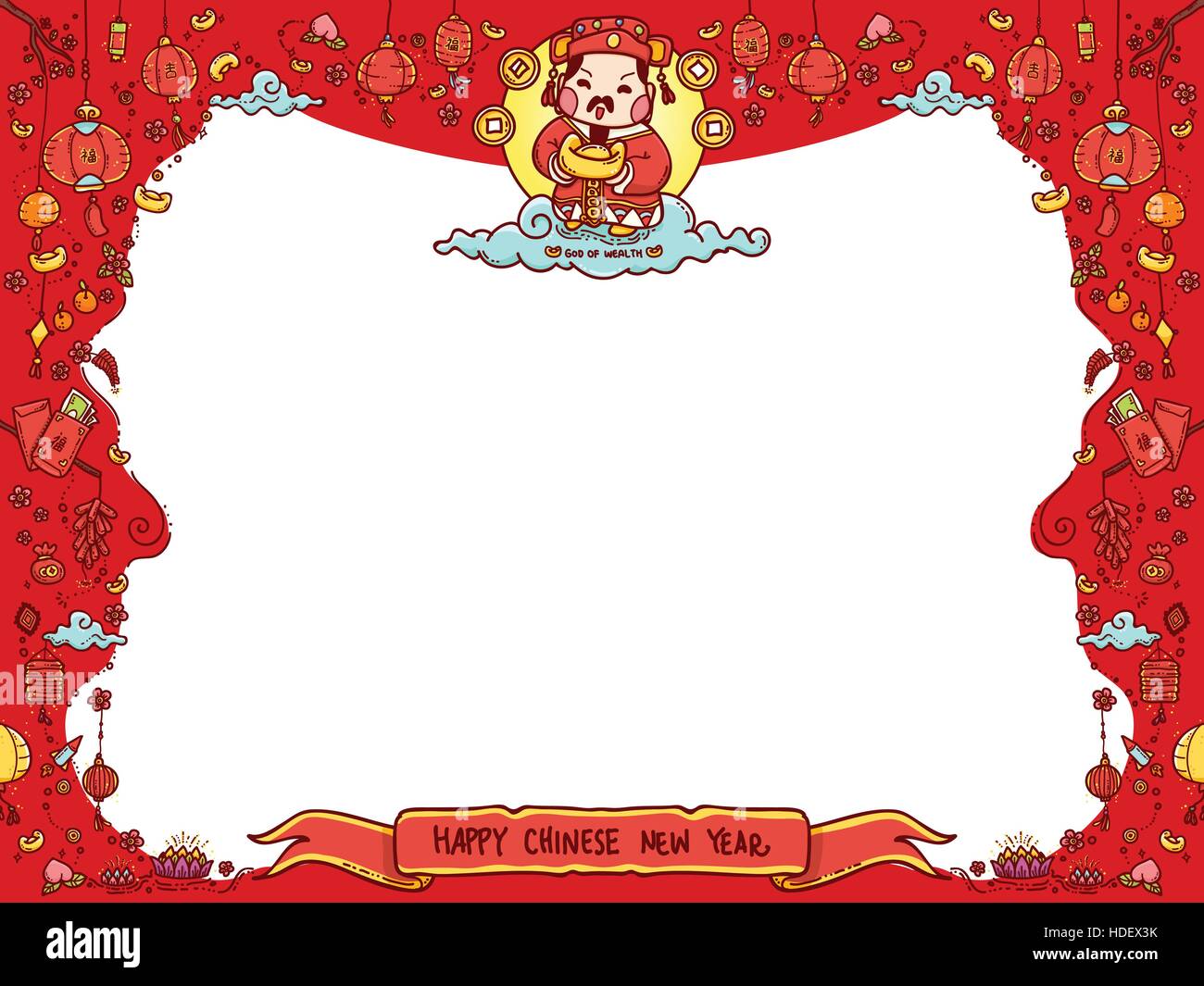 Vektor-Illustration der chinesischen Gott des Reichtums "Tsai Shen Yeh' für chinesisches Neujahr Grußkarte mit Exemplar. Stock Vektor