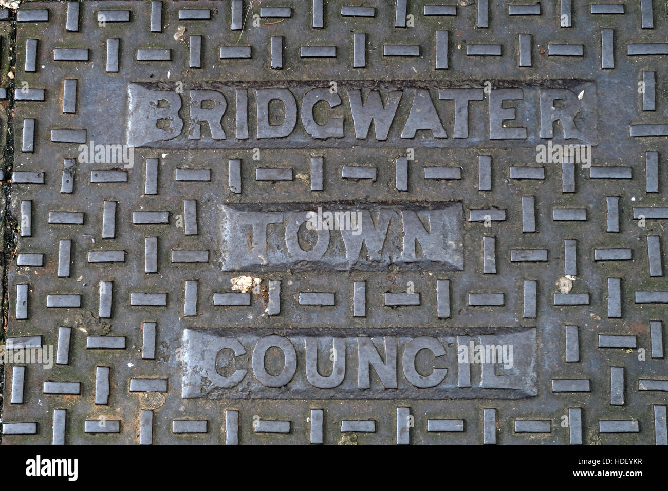 Bridgwater Stadtrat aus Gusseisen drain Raster, Somerset, SW England, UK Stockfoto