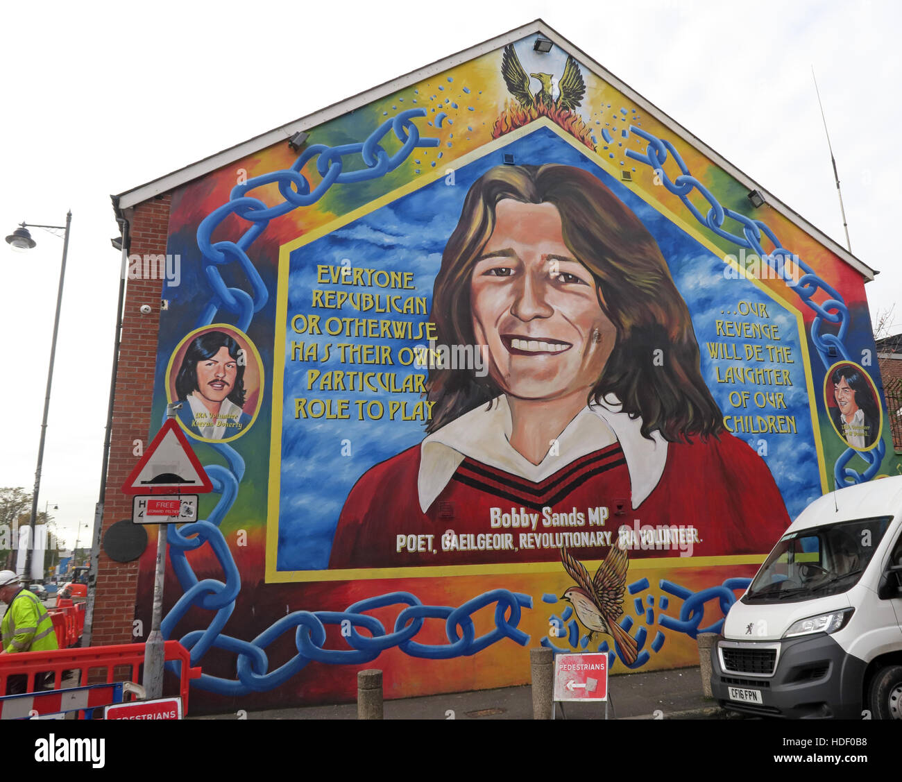 MP-Bobby Sands - Belfast Falls Rd Rebublican Wandbild Stockfoto