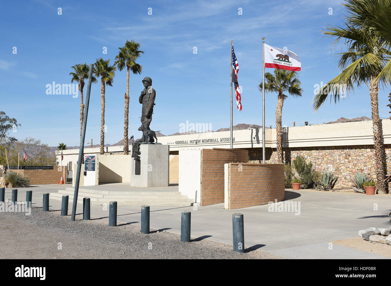 CHIRIACO Gipfel, CA - 10. Dezember 2016: General Patton Memorial Museum. Statue des Generals vor dem Museum zu seinen Ehren Stockfoto