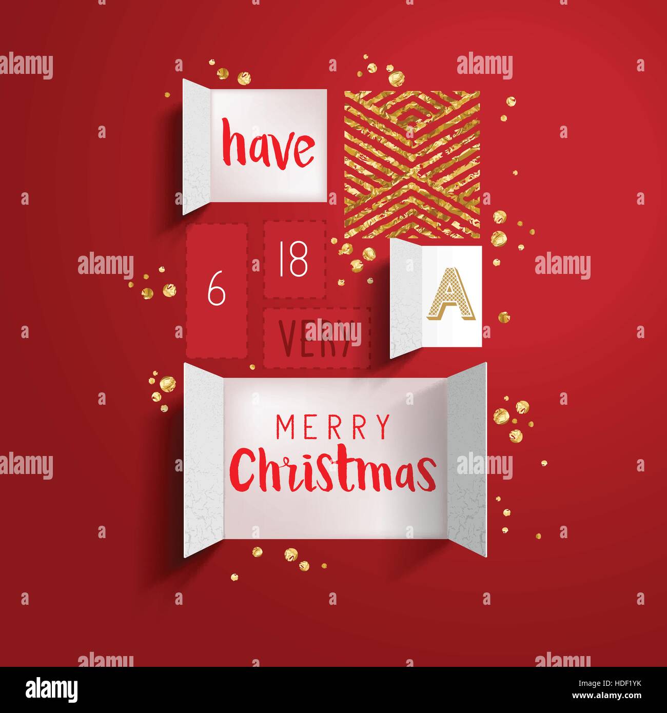 Weihnachten Advent Kalender Türen zu öffnen, um eine festliche Nachricht mit goldenen Details zu offenbaren. Vektor-illustration Stock Vektor