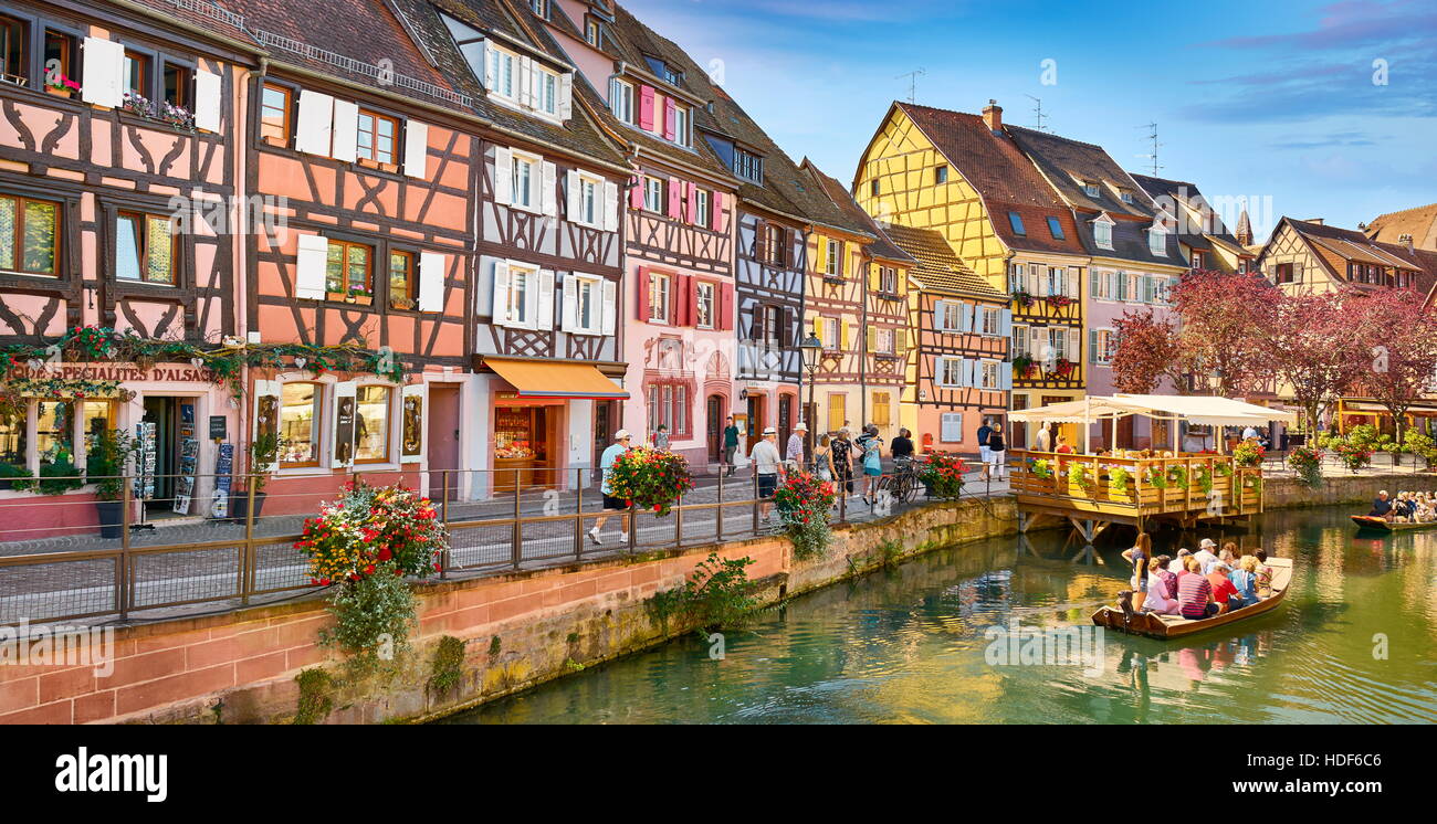 Bunte Häuser im Stadtteil Petite Venise (Klein-Venedig), Colmar, Frankreich Stockfoto