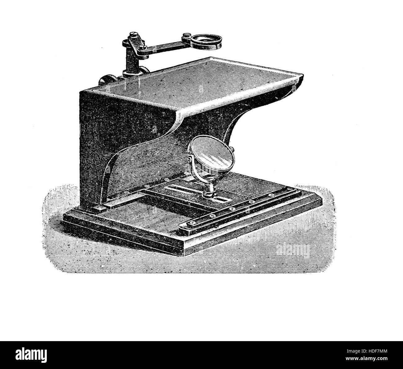 Beschreibung eines Mikroskops Seibert, Jahrgang XIX Jahrhundert Gravur Stockfoto