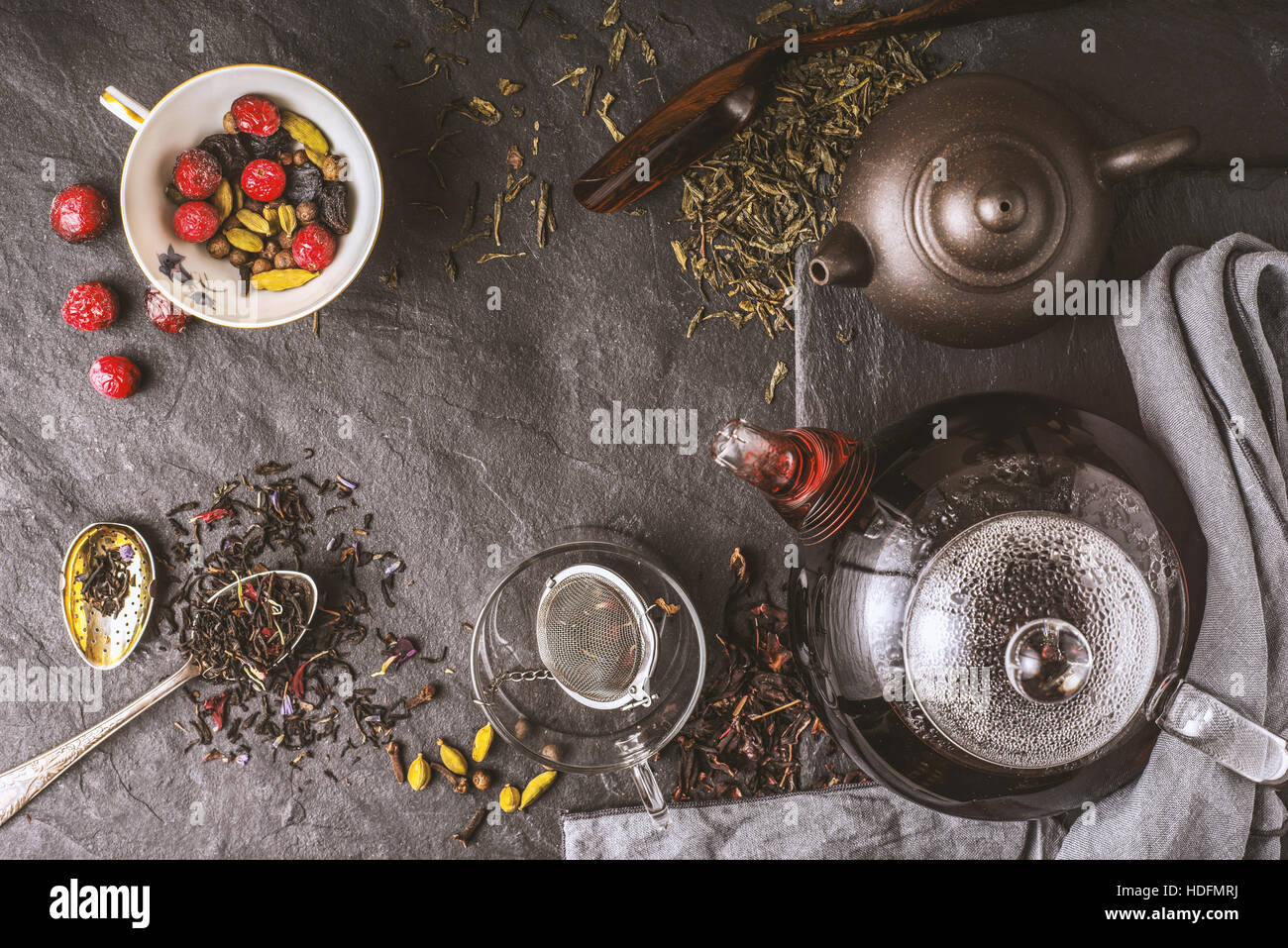 Tee-Vielfalt-Konzept Draufsicht Stockfoto
