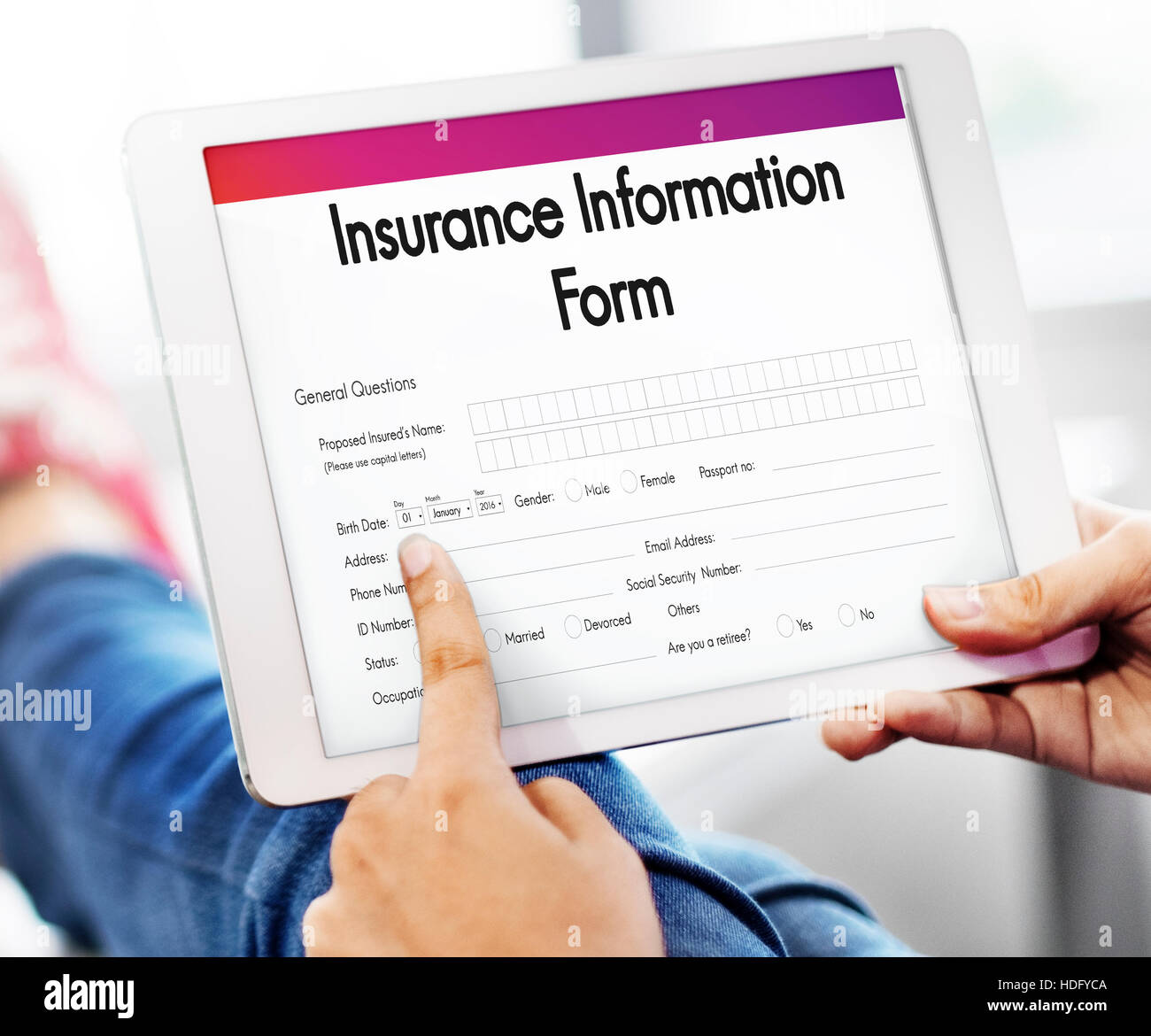 Versicherungsservice Informationskonzept Form Stockfoto