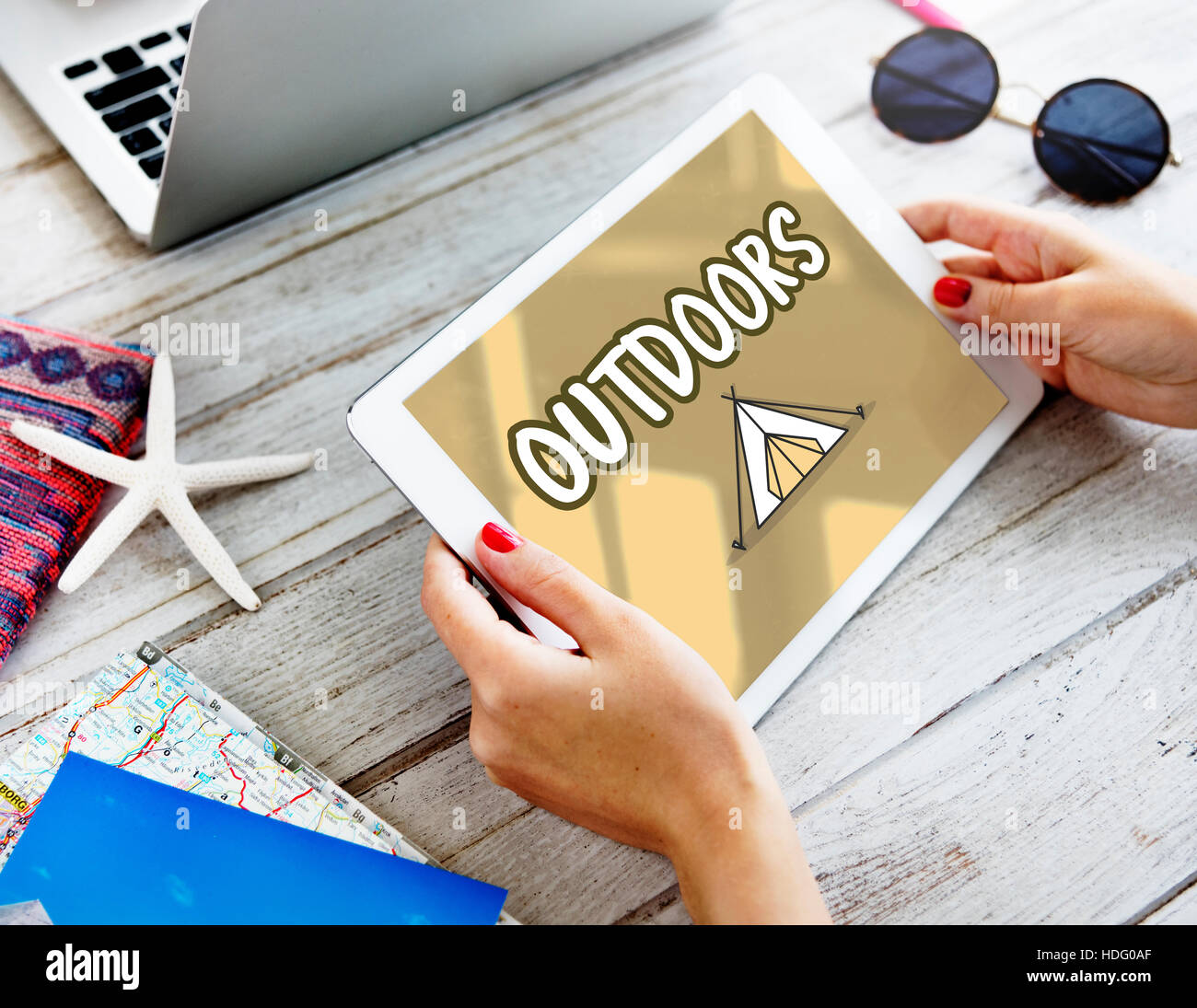 Outdoor Camping Zelt Grafikkonzept Stockfoto