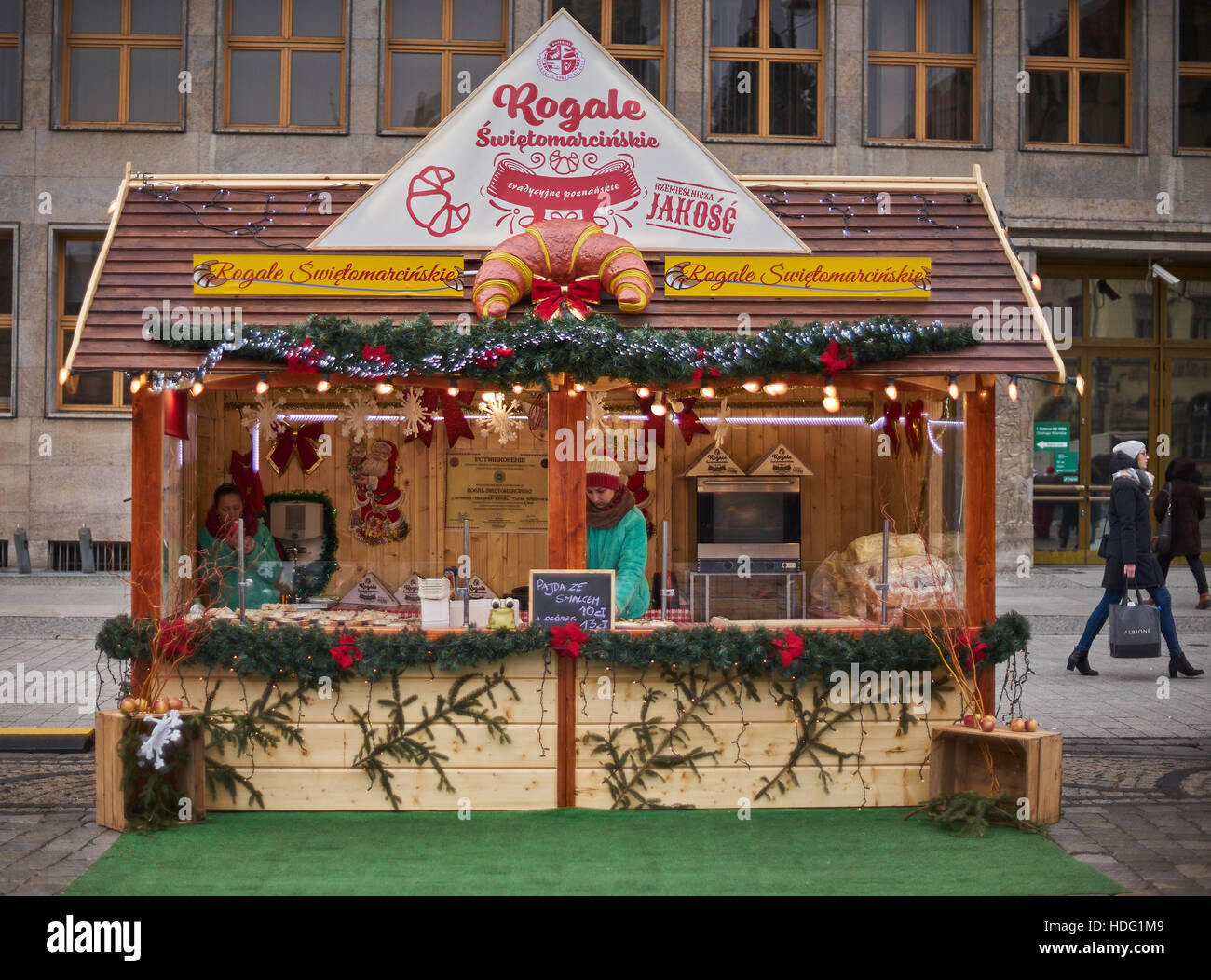 Stall mit Speisen zum Mitnehmen Christmas Fair Breslau 2016 Stockfoto