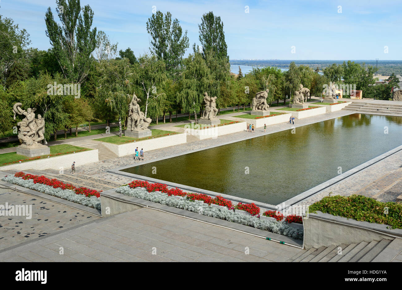 Volgograd, Russland - 31. August 2016: Square Heroes.Memorial komplexe Mamajew Kurgan in Wolgograd. Mamajew-Kurgan Memorial Komplex dominiert die s Stockfoto