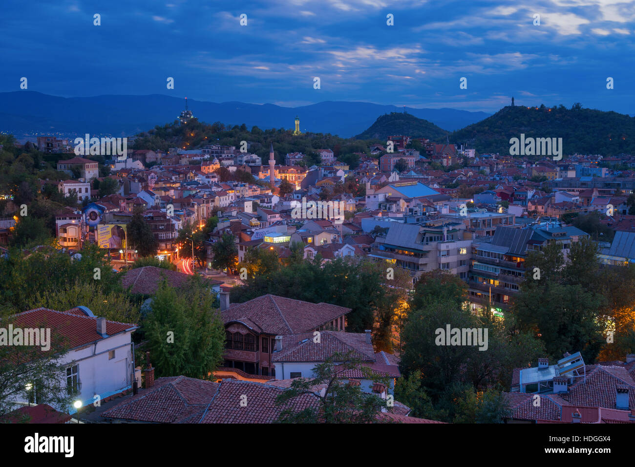 Plovdiv in der Abenddämmerung Stockfoto