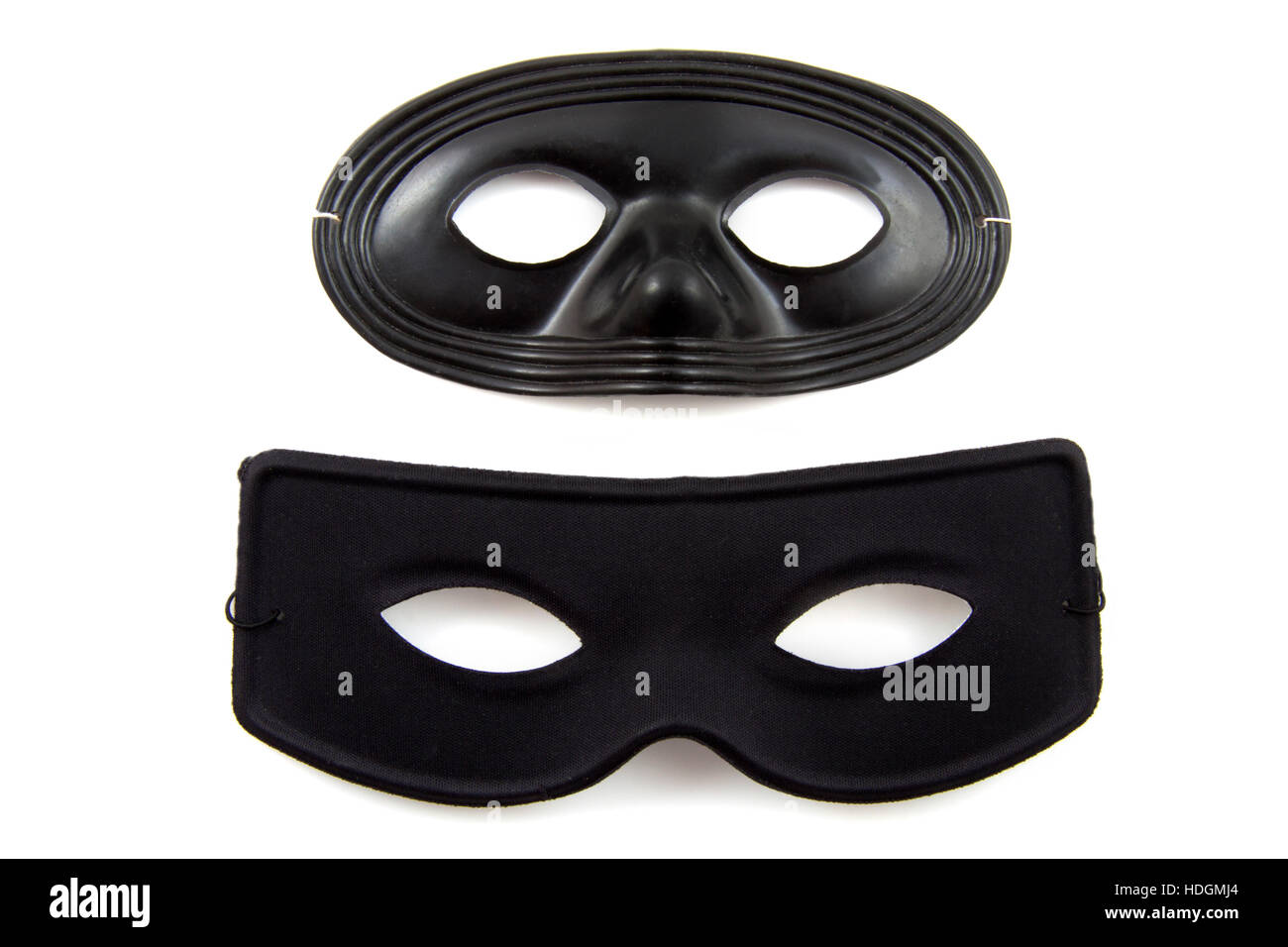 Zwei schwarze Masken isoliert auf einem weißen blackground Stockfoto