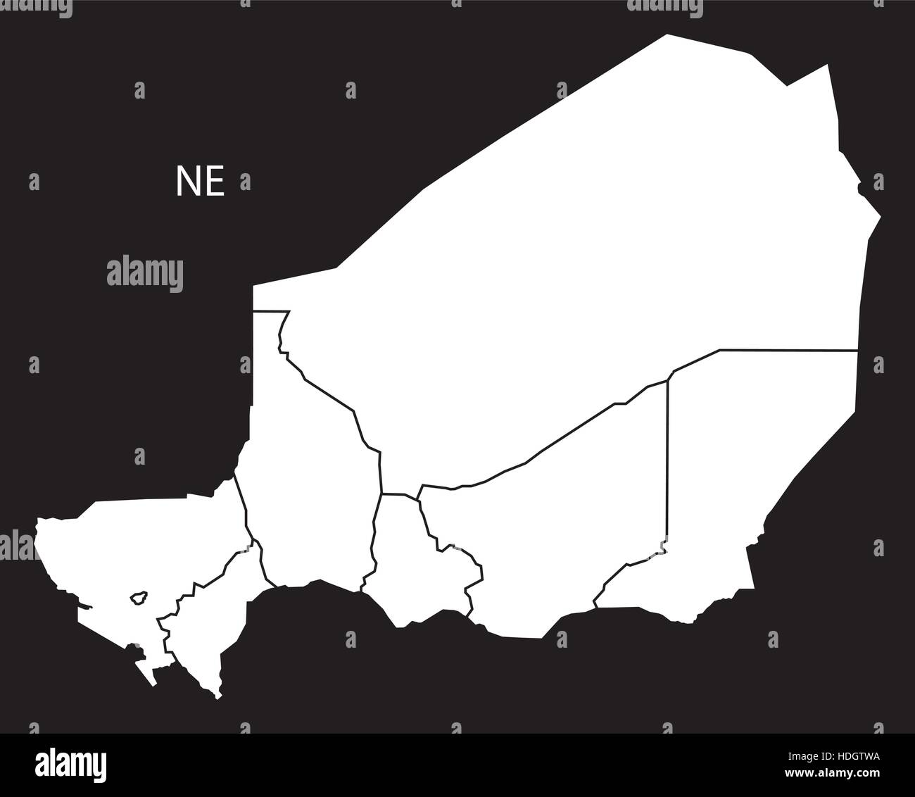 Niger-Regionen-Karte schwarz-weiß-Abbildung Stock Vektor