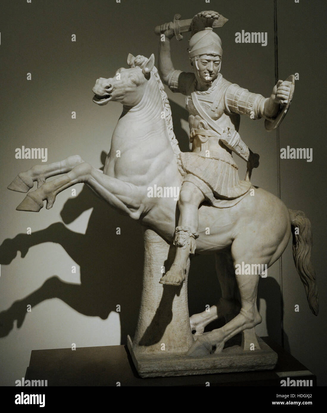 Krieger auf dem Rücken der Pferde. 2. Jh. n. Chr. Kopie eines griechischen Originals des 2. Jahrhunderts v. Chr.. Nationales Archäologisches Museum, Naples. Italien. Stockfoto