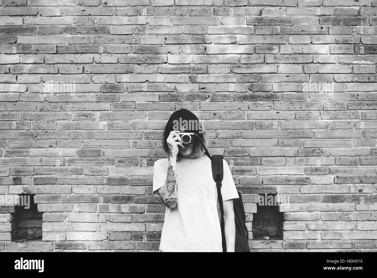 Mann-Fotograf-Traveler-Lifestyle-Konzept Stockfoto