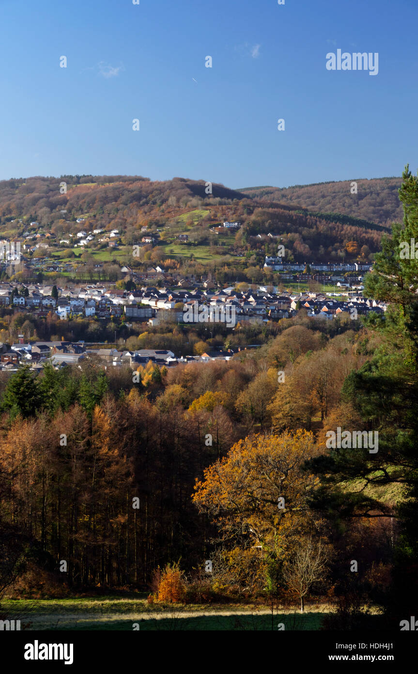 Talbot-Grün von Y Graig Hügel, Llantrisant, Rhondda Cynon Taf, South Wales. Stockfoto