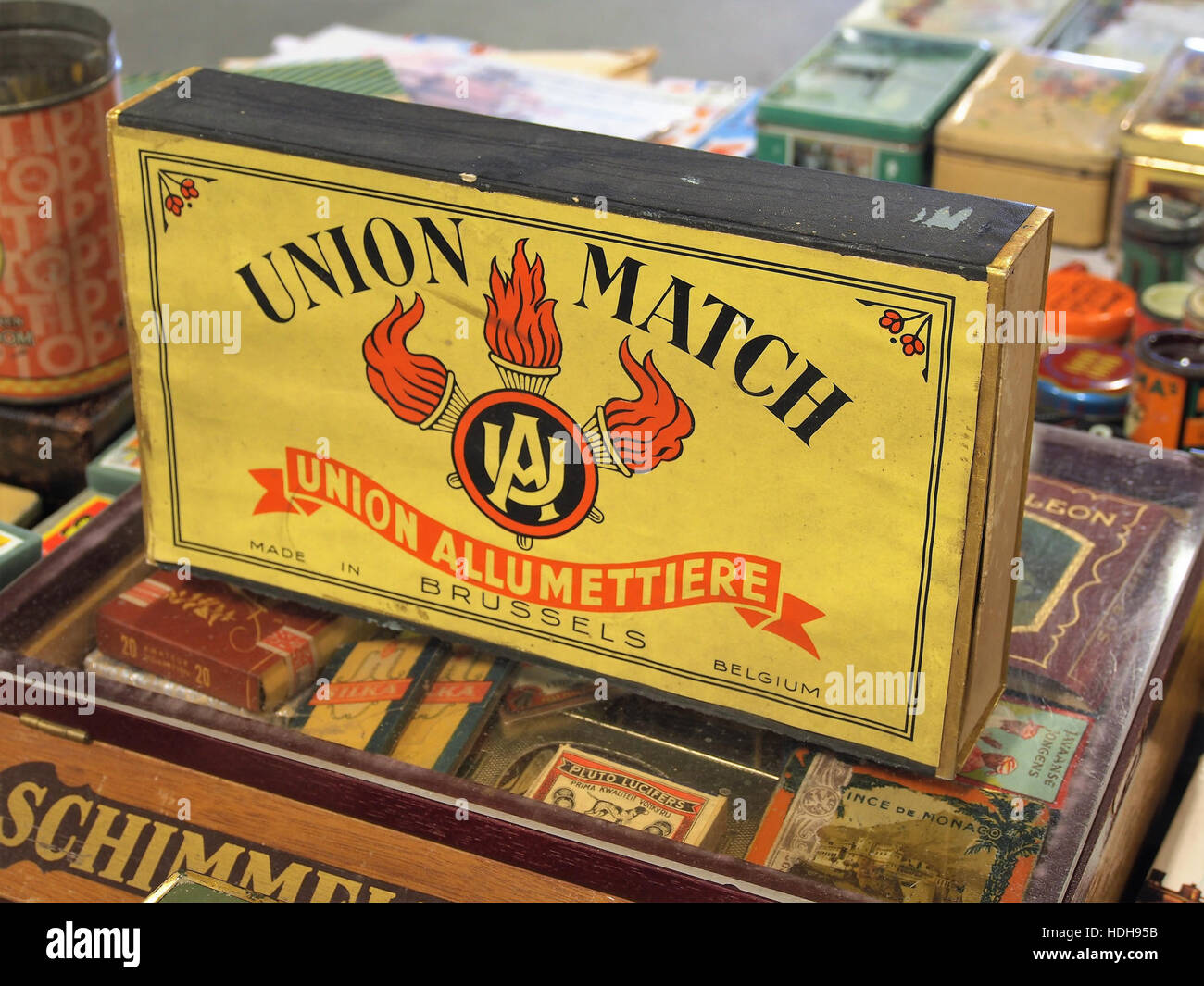 Union Match Streichholzschachtel für Werbung auf einem Zähler pic3 Stockfoto