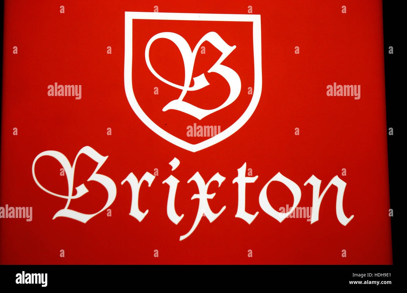 Das Logo der Marke "Brixton", Berlin. Stockfoto