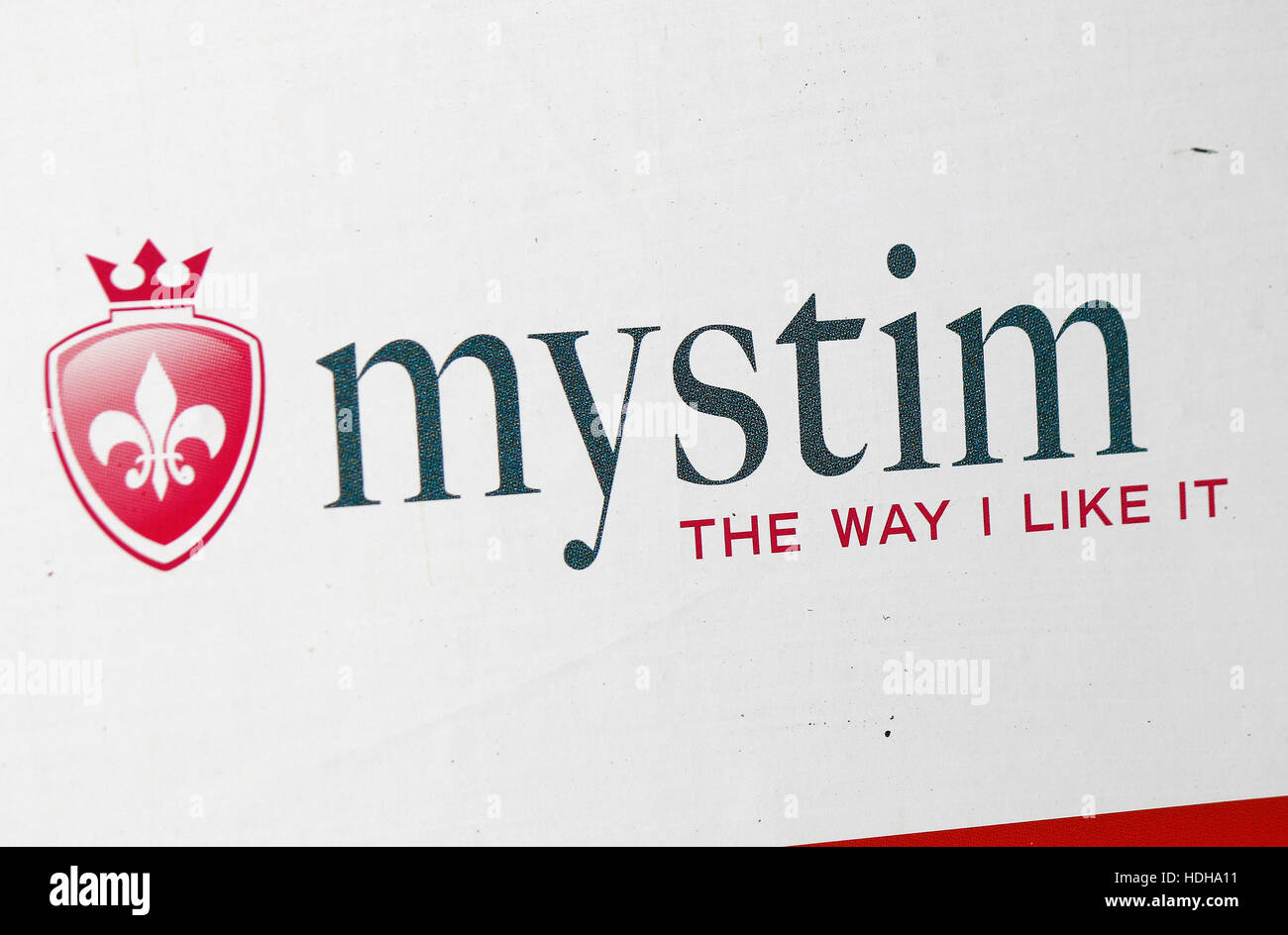 Das Logo der Marke "Mystim", Berlin. Stockfoto
