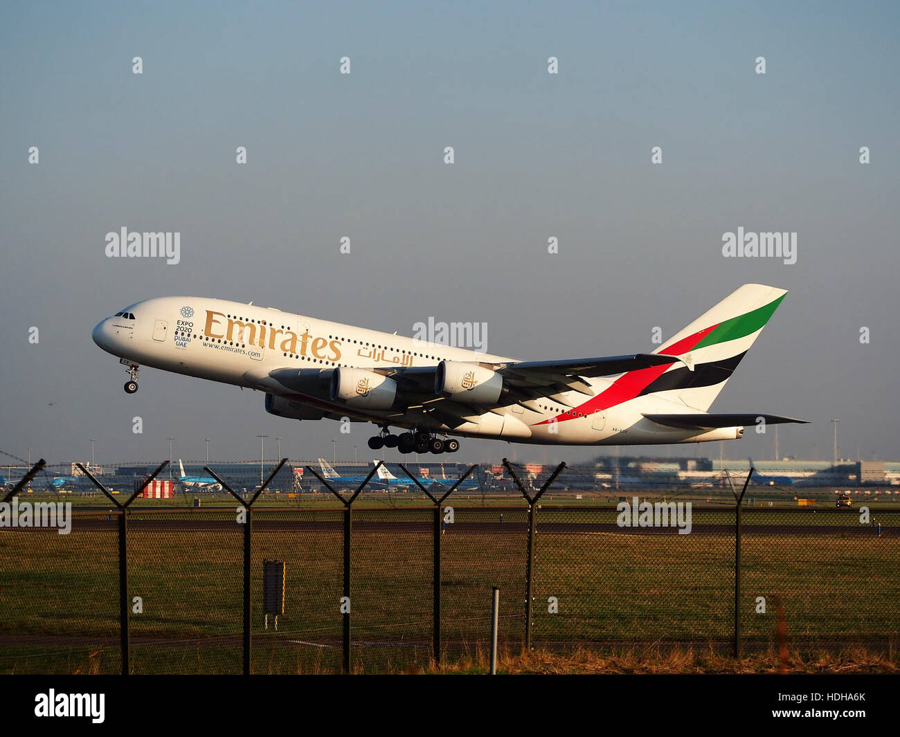 A6-EDK Emirates Airbus A380-861 - Cn 030 Takeoff von Schiphol Start-und Landebahn 36C pic1 Stockfoto