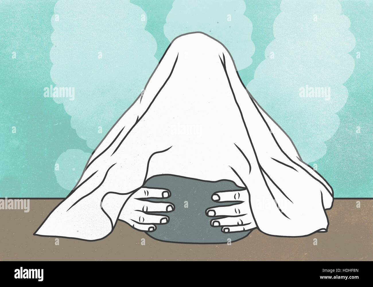 Darstellung der Person für Gesicht mit Container inmitten Strom darstellt, Erkältung und Grippe Stockfoto