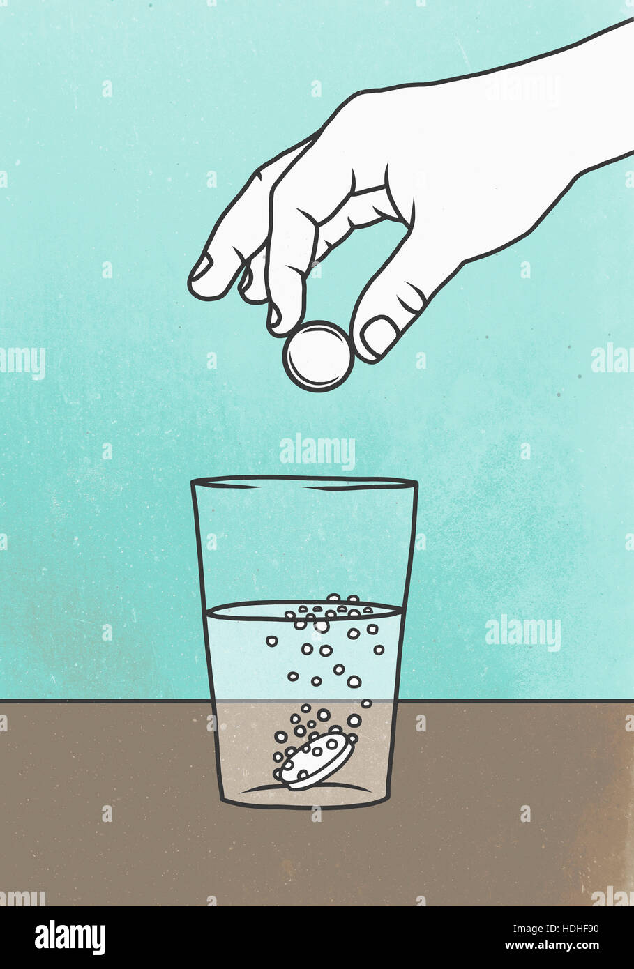 Vektor-Bild von Hand Tisch Medizin in Wasser aufsetzen Stockfoto