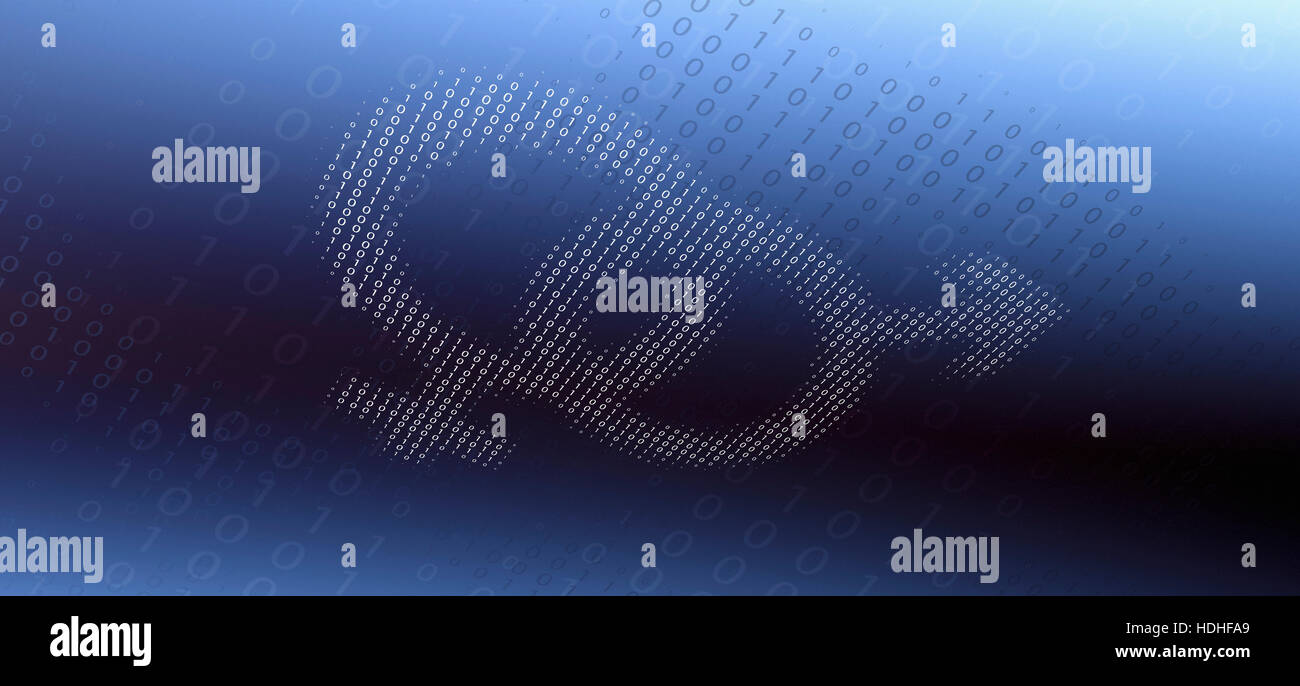 Weibliche und männliche Geschlecht Symbole von binären Zahlen über blauem Hintergrund gemacht Stockfoto