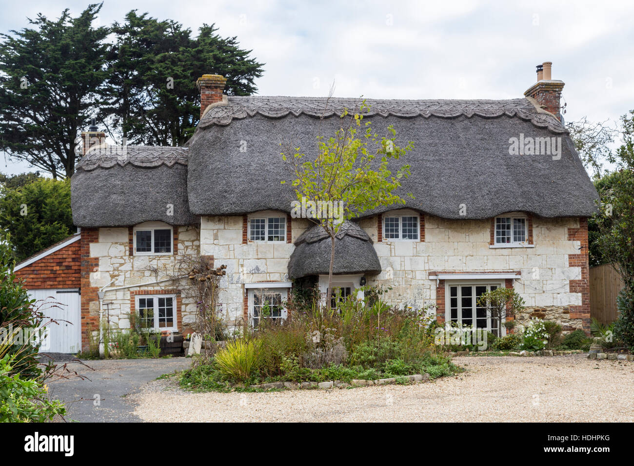 Reetgedeckten Haus, Brighstone, Isle Of Wight, Großbritannien Stockfoto