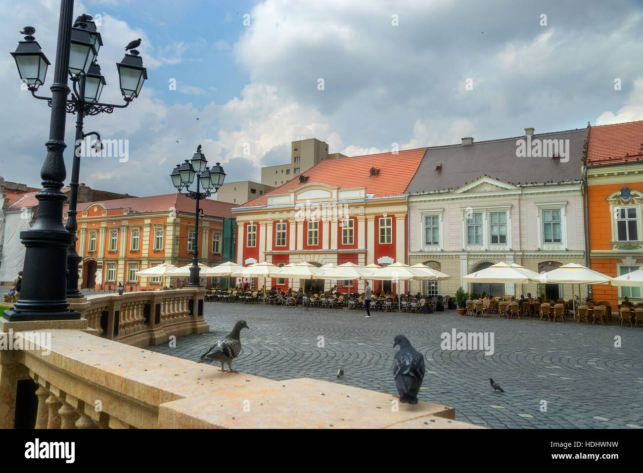 Piata Unirii, Union Square in Timisoara Stockfoto Piata Unirii, Union Square in Timisoara Stockfoto