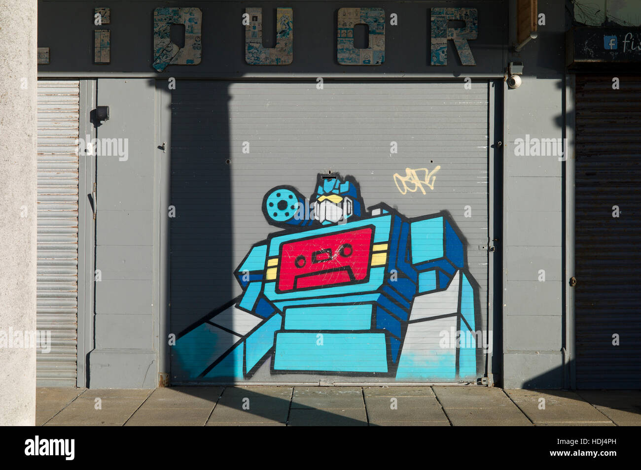 Roboter-Graffiti, Brighton. Stockfoto