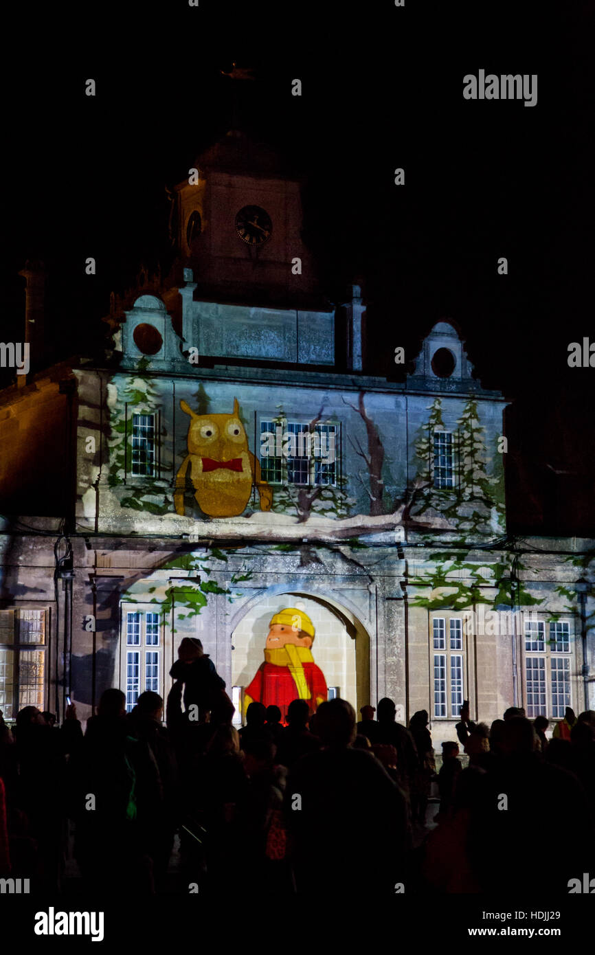 Longleat Festival des Lichts - Singing Christmas Tree Lichtshow Stockfoto