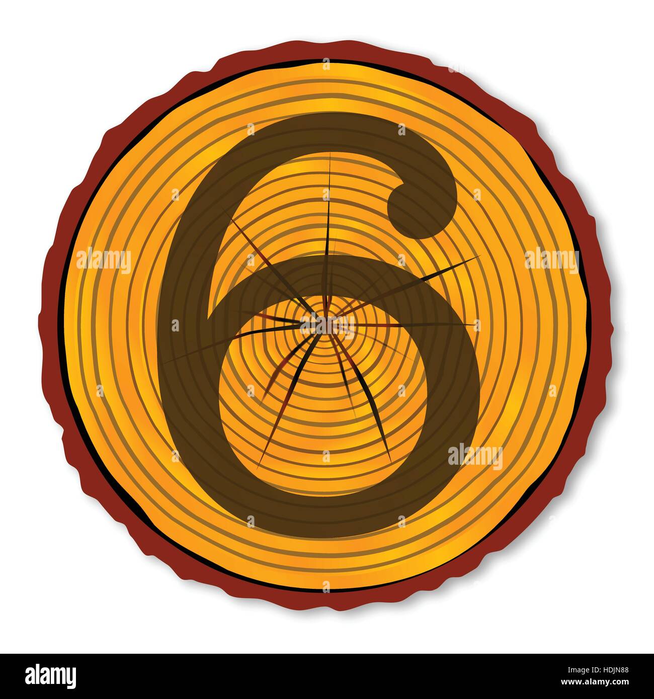 Ein Holz-Endstück über einen weißen Hintergrund mit der Nummer sechs Stock Vektor