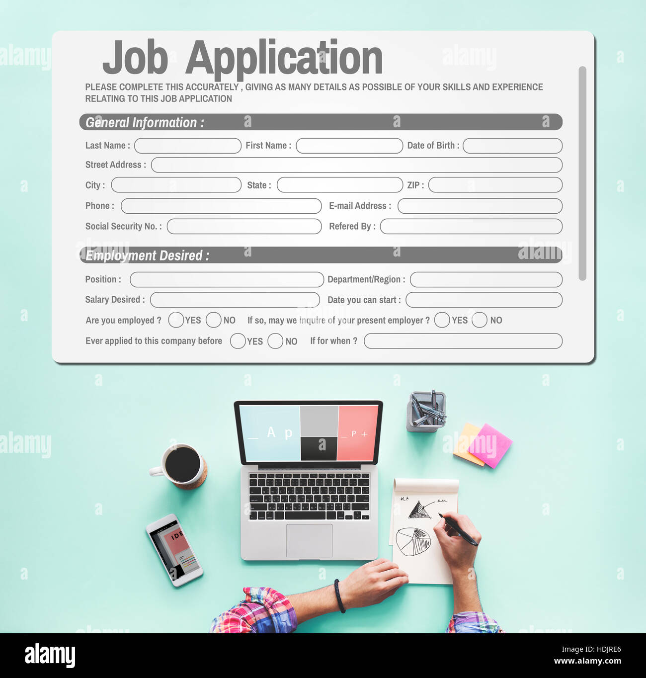 Online-Web-Job Anwendung Form Konzept Stockfoto