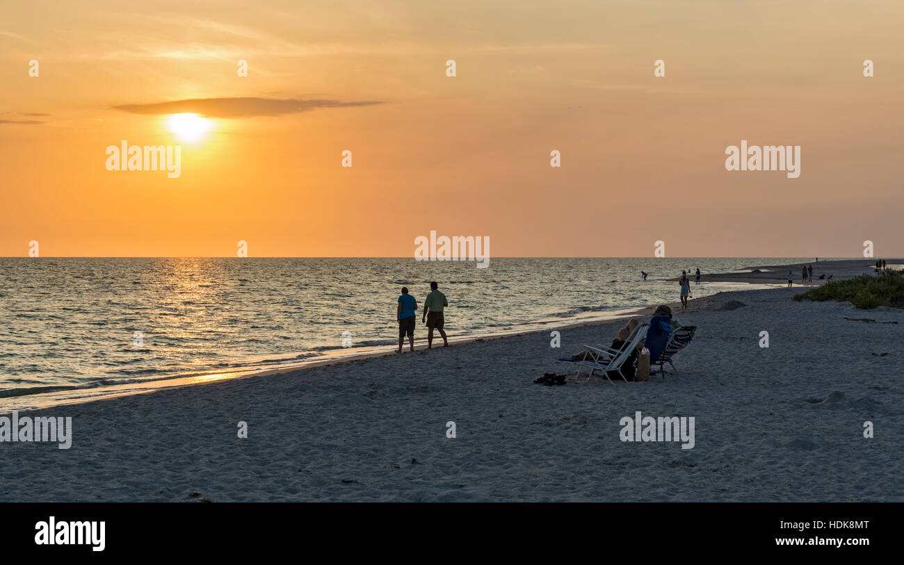 Sonnenuntergang, Bowmans Beach, Sanibel Island, Florida Stockfoto