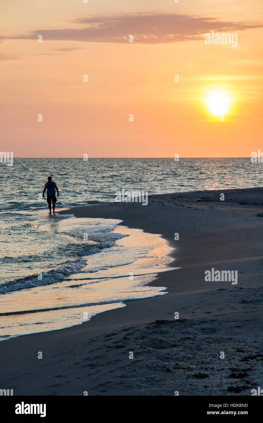 Sonnenuntergang, Bowmans Beach, Sanibel Island, Florida Stockfoto