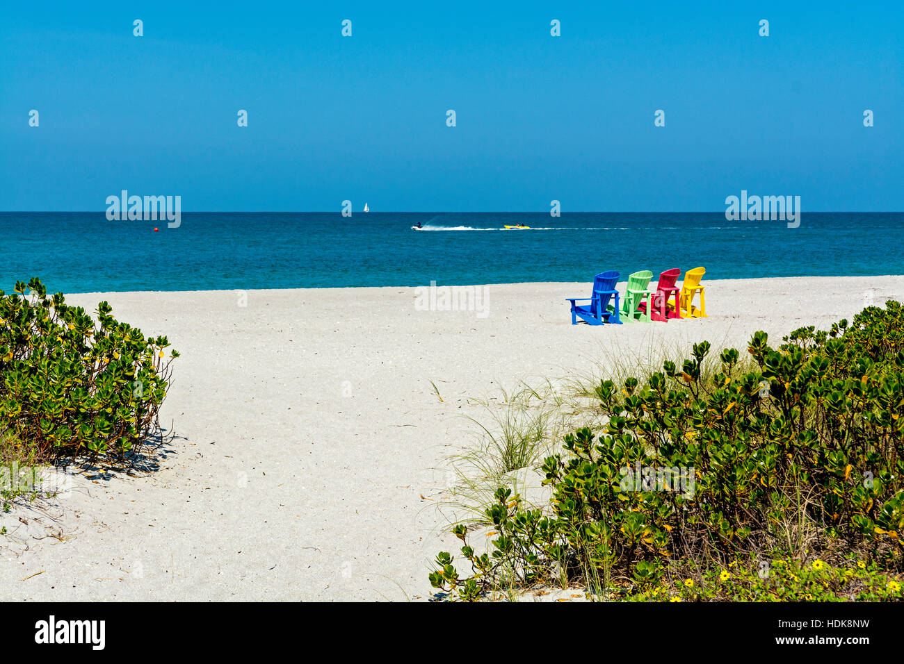 Florida, Captiva Island, Captiva Beach, Strandkörbe Stockfoto