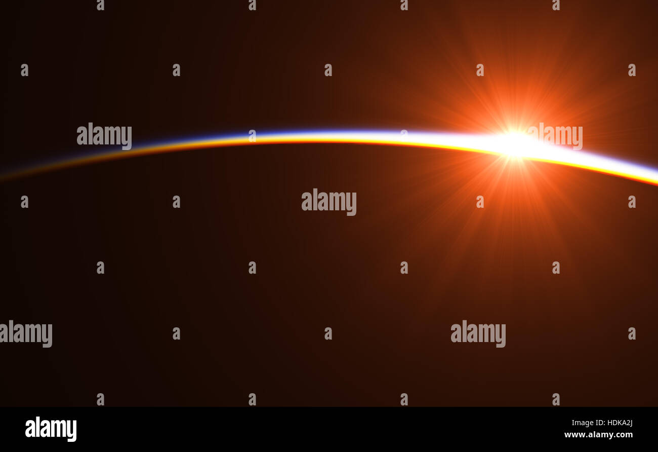 Die ersten Sonnenstrahlen über der Erde. 3D Illustration. Stockfoto