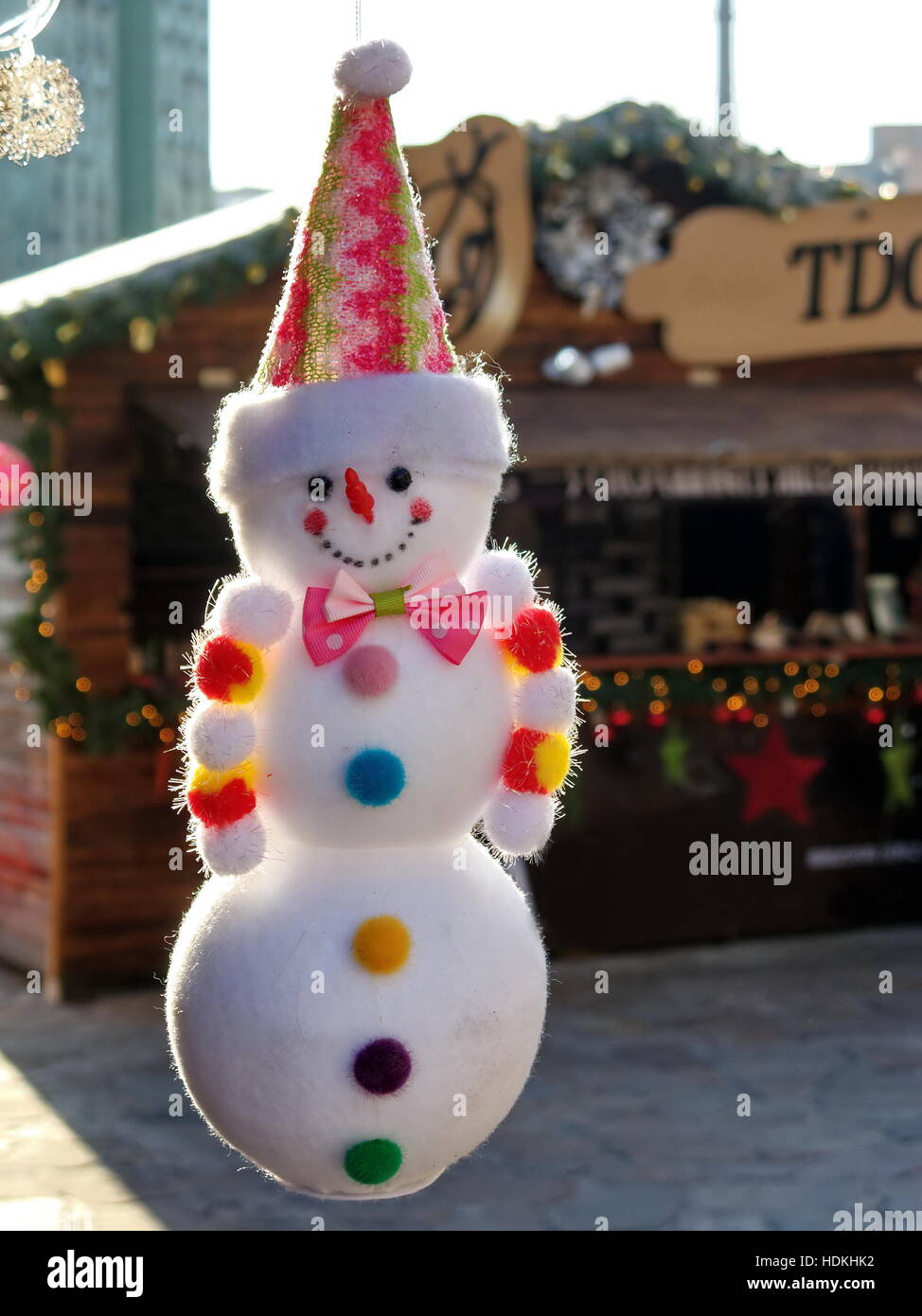 hängende Schneemann Puppe zu Weihnachten Stockfoto