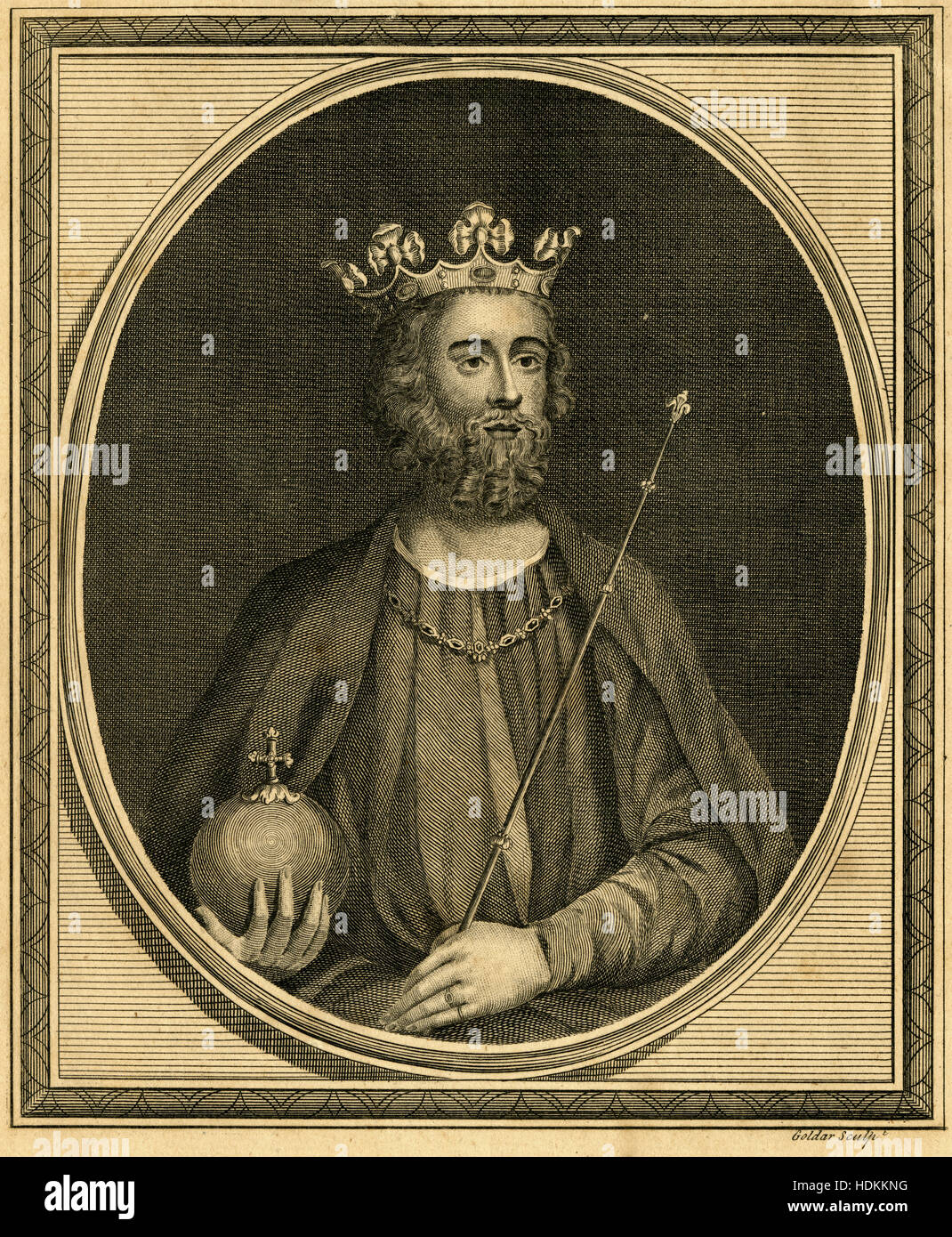 Antike 1787 Gravur, König Edward II. Edward II (1284-1327), auch genannt Edward von Caernarfon, war König von England von 1307 bis er im Januar 1327 abgesetzt wurde. QUELLE: ORIGINAL GRAVUR. Stockfoto