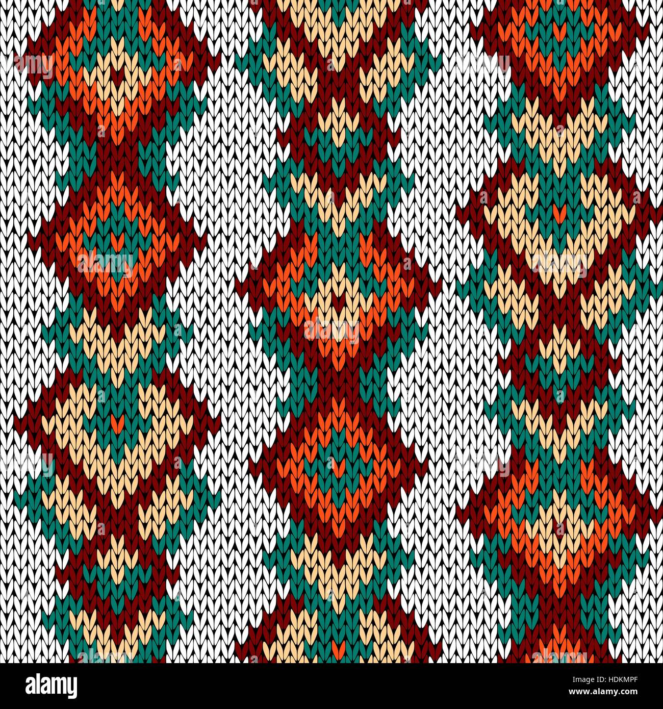 Gestrickte Hintergrund in weiß, orange, braun, Beige und Türkis Farben, nahtlose stricken Vektormuster als Stoff Textur Stock Vektor