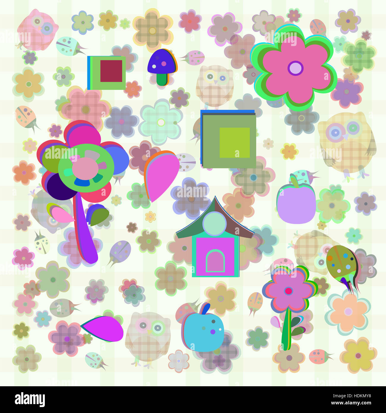 Blume und Eule Hintergrund Stockfoto