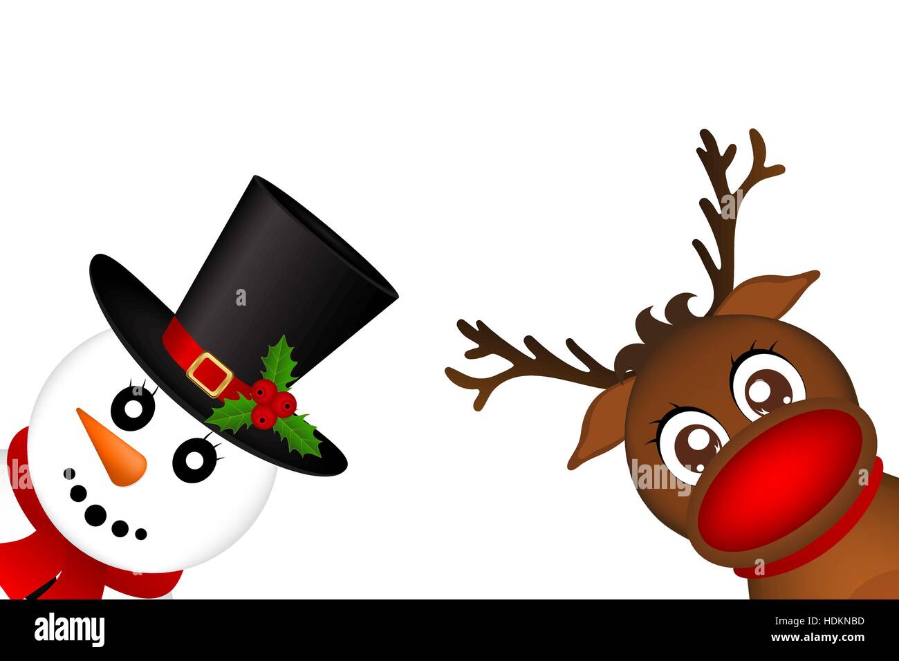 Schneemann Und Rentier Spahen Seitlich Auf Einem Weissen Hintergrund Vect Stock Vektorgrafik Alamy