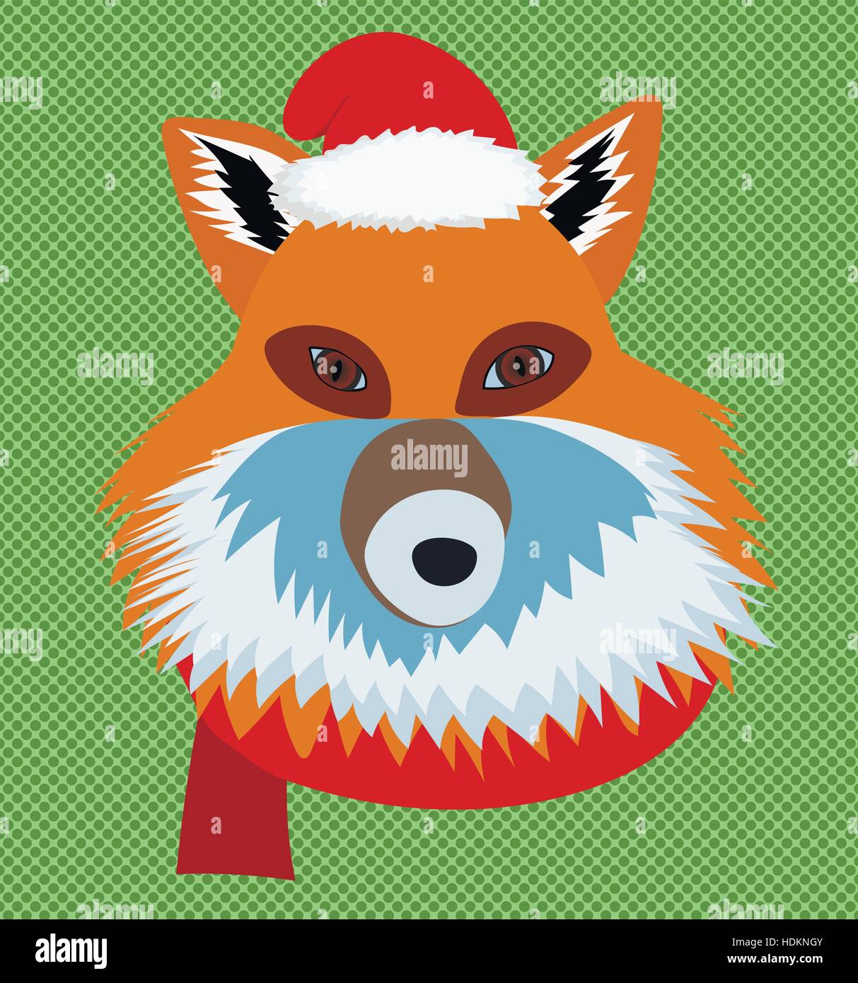 Weihnachten Fox tragen Santa Mütze und Schal-Porträt Stock Vektor