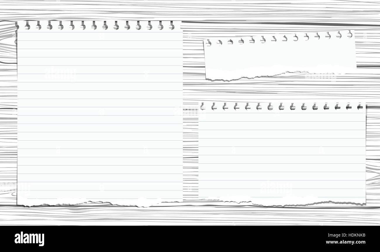 Stück Papier weiß Notebook Riss sticked auf dunklen Holzwänden oder Schreibtisch Stock Vektor