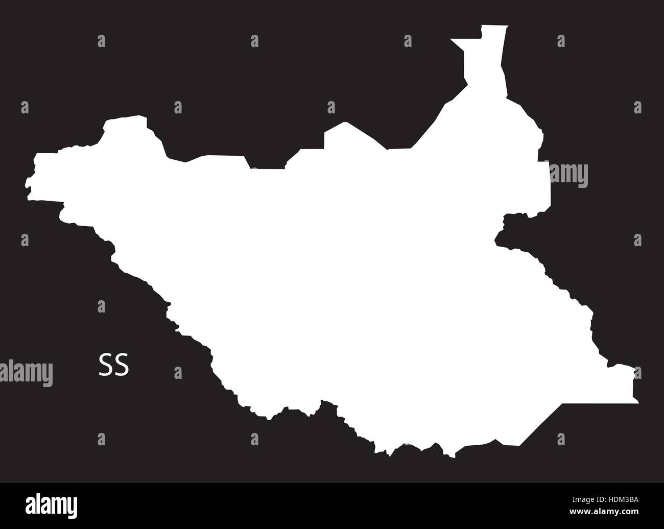 South Sudan Karte schwarz-weiß-Abbildung Stock Vektor