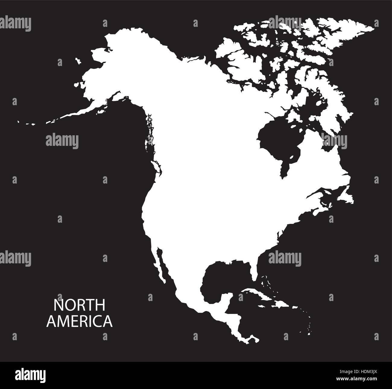 Nordamerika Karte schwarz-weiß-Abbildung Stock Vektor