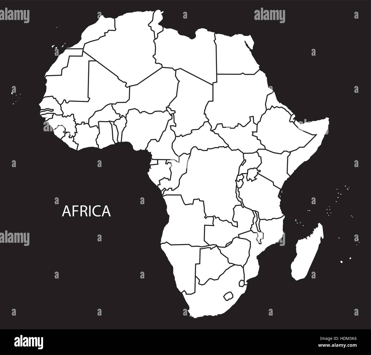 Afrika Karte Länder schwarz-weiß Illustrationen Stock Vektor