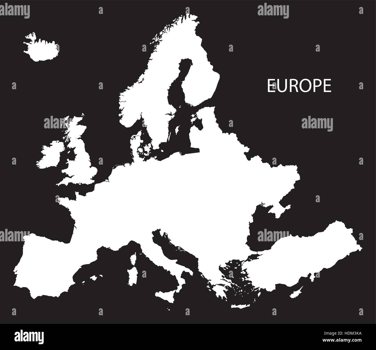 Europakarte schwarz-weiß-Abbildung Stock Vektor