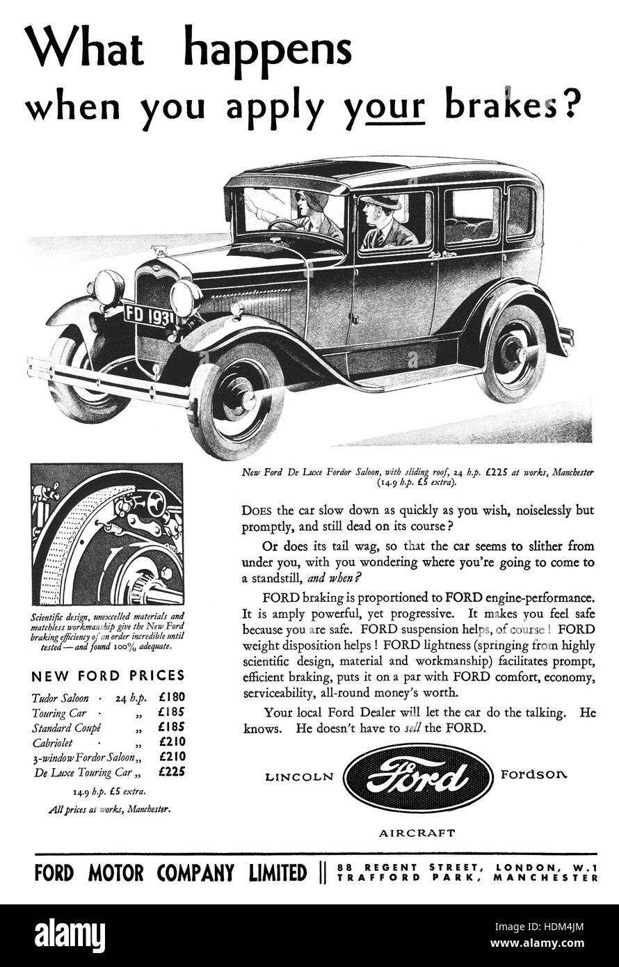 1931 britische Werbung für Ford Automobile Stockfoto