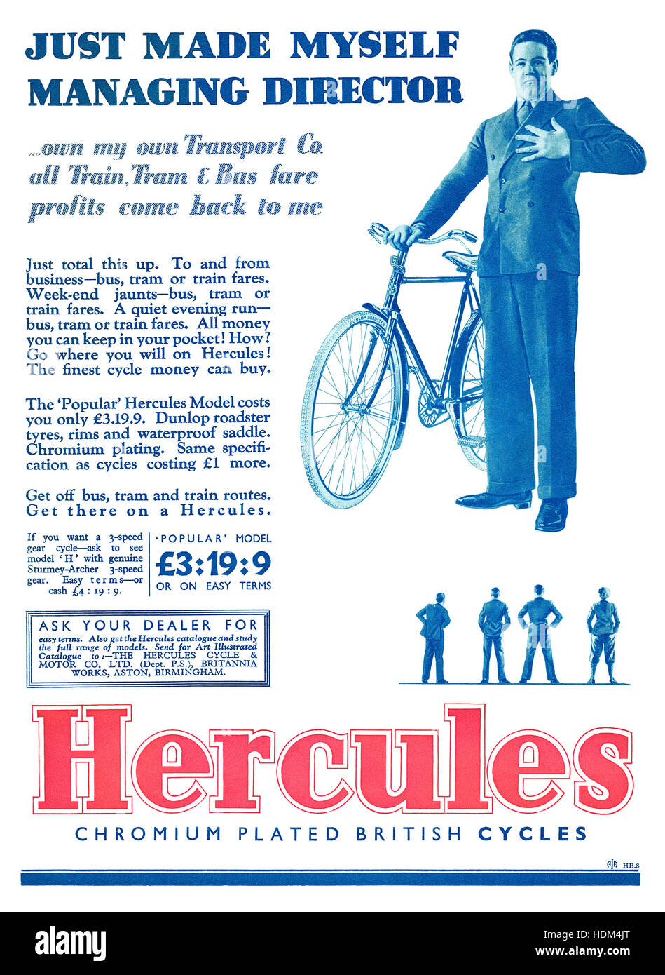 1932 britische Werbung für Hercules Fahrräder Stockfoto
