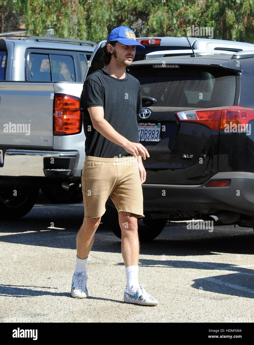 Frisch verheiratete Shia LaBeouf und Mia Goth, in einem Park mit ihren Bulldog Brando Featuring: Shia LaBeouf wo: Los Angeles, California, Vereinigte Staaten von Amerika bei: 15. Oktober 2016 Stockfoto