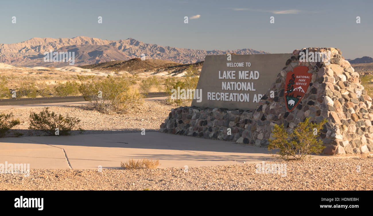 Lake Mead Recreation Area NPS Nationaldenkmal Ortseingangsschild Stockfoto